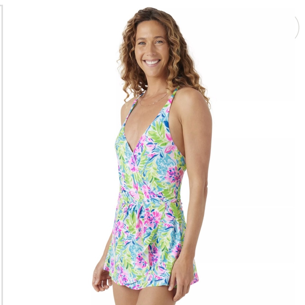 💗🏝️🆕 NWT Stella Parker Multi Waterlily Swim Dress Large - Picture 9 of 12